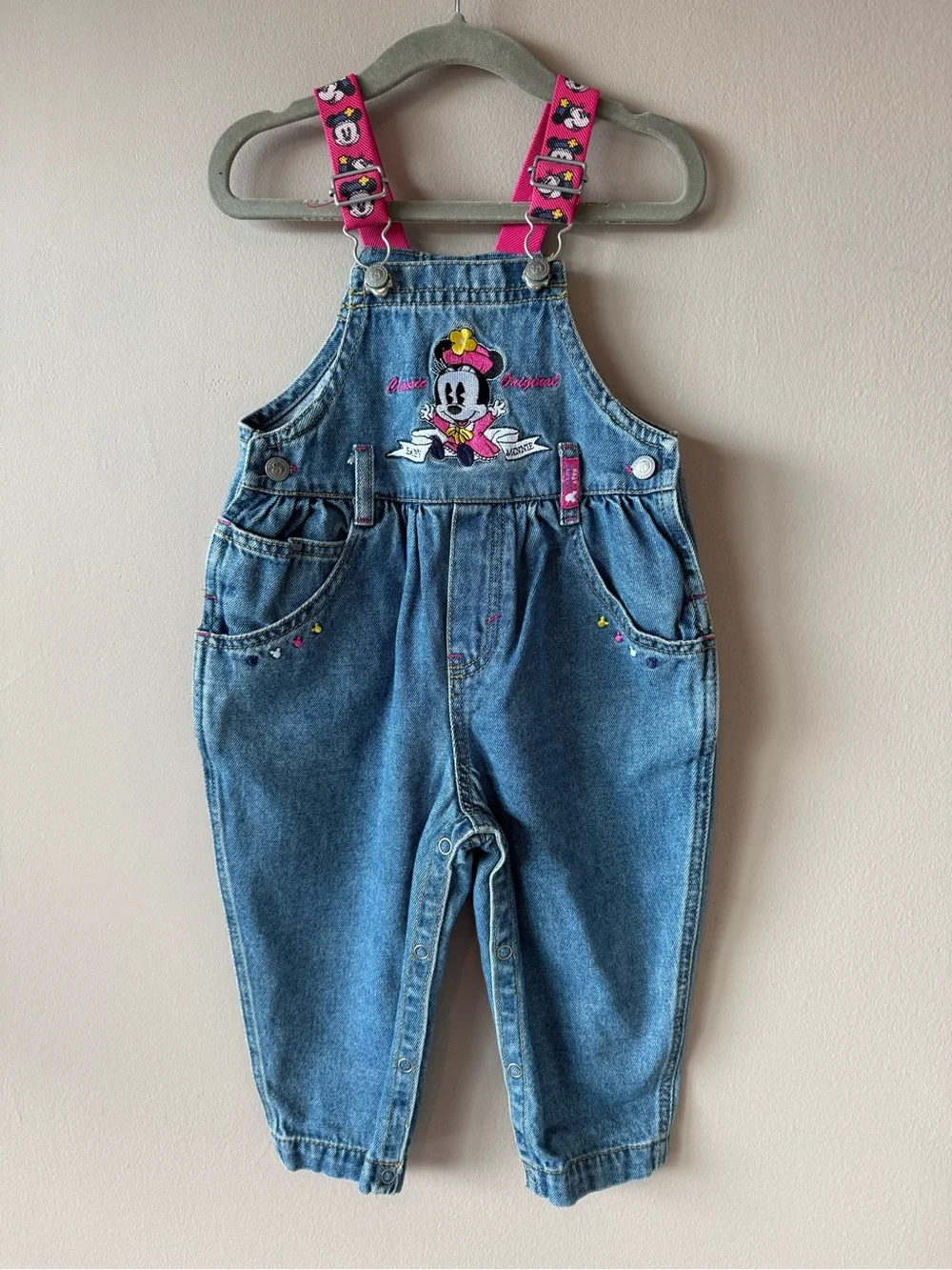 Vintage 90s Baby Mickey & Co. Embroidered Classic Original Minnie Overalls 18M
